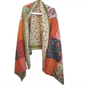 Kantha Fringed Patchwork Shawl Wrap Scarf Reversible Festival Throw Beach Wrap